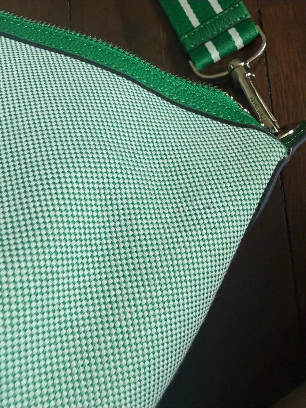 kate spade Green and Cream Crossbody Bag with Striped Strap
